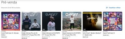 EA FC 27 de R$ 750 está entre as pré-vendas mais vendidas da PS Store no Brasil